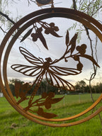 Dragonfly Round Rust Corten Steel Metal Garden Wall Art Hanging Ring Home 28 cm