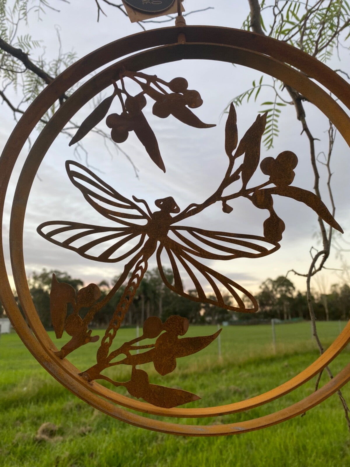 Dragonfly Round Rust Corten Steel Metal Garden Wall Art Hanging Ring Home 28 cm