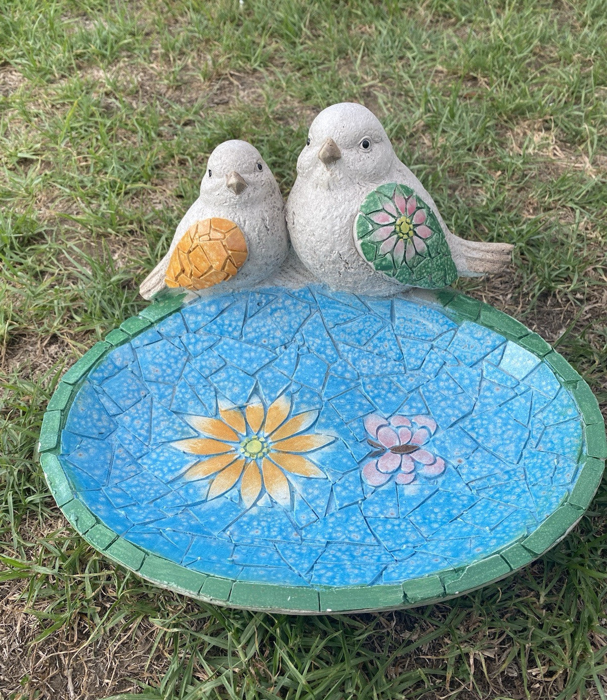 Mosaic Look Bird Bath Feeder Station Bee Garden Statue Ornament