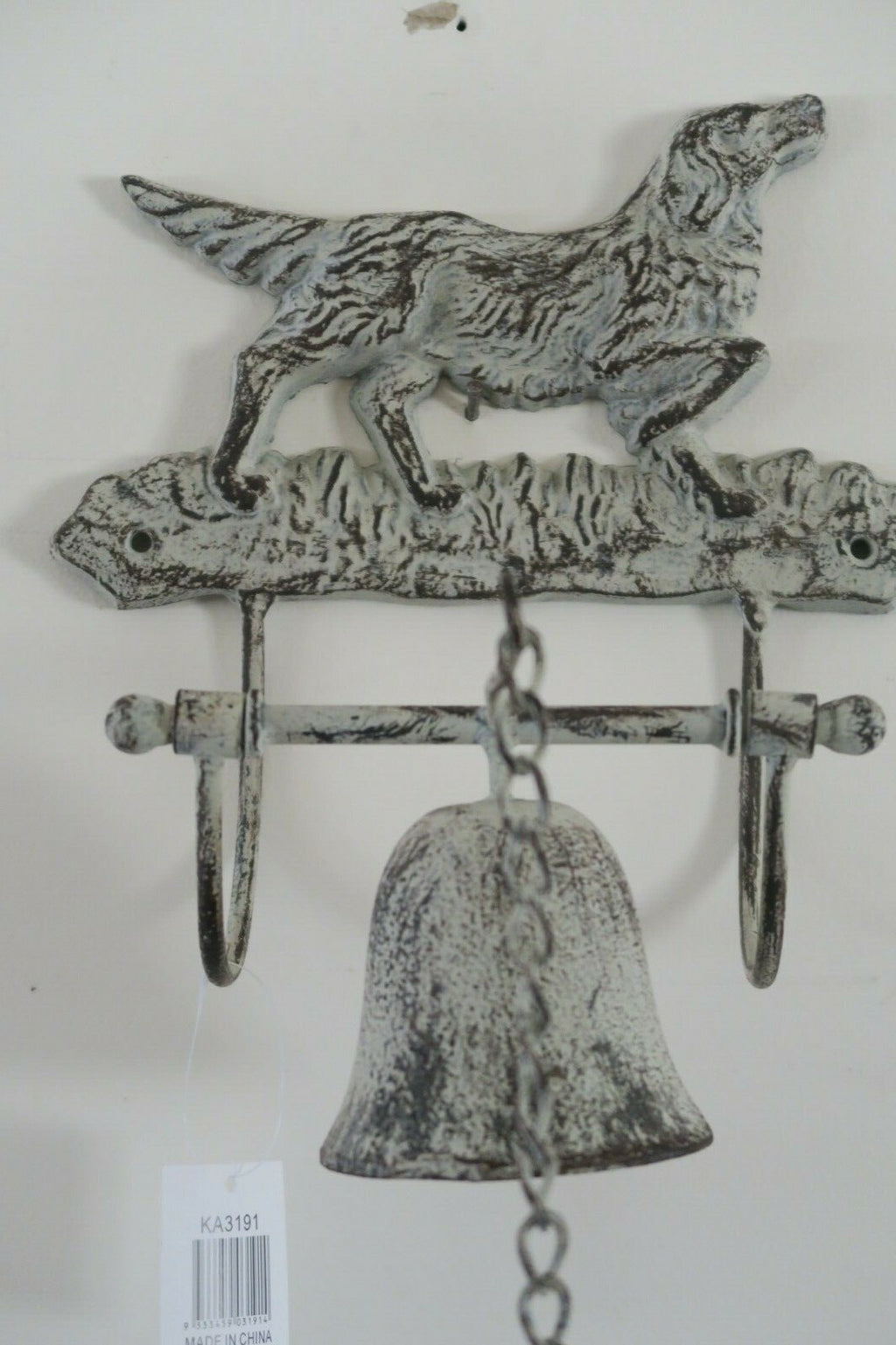 Cast Iron White Brown Antique Dog Door Bell Bracket Wall Mounted Doorbell