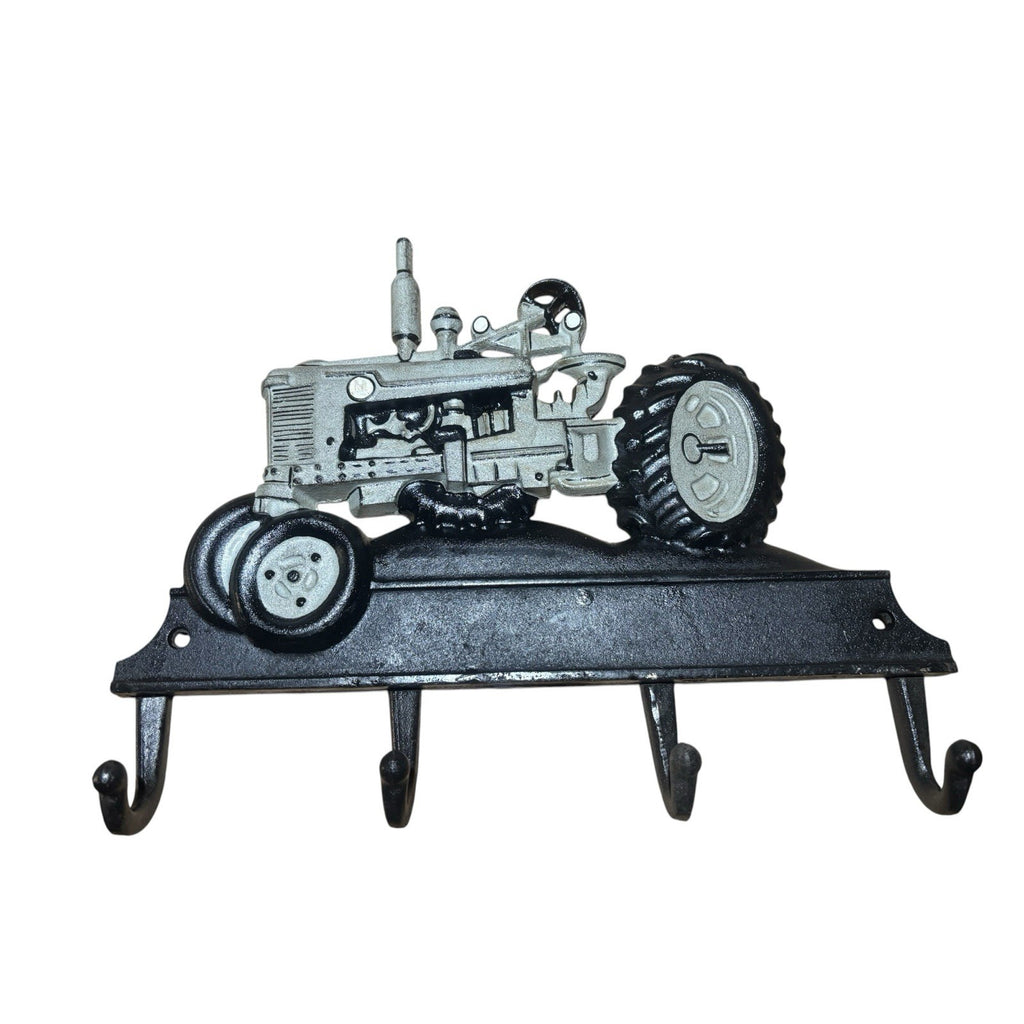 Tractor Cast Iron Key Rack Holder with Grey Tractor  4 Hooks | Rustic Farmhouse