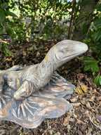 Goanna Resting On a Rock Lizard Concrete Cement Garden Statue Australian Made