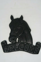 Cast Iron Antique Welcome Horse Hanging Sign Vintage Dark Brown