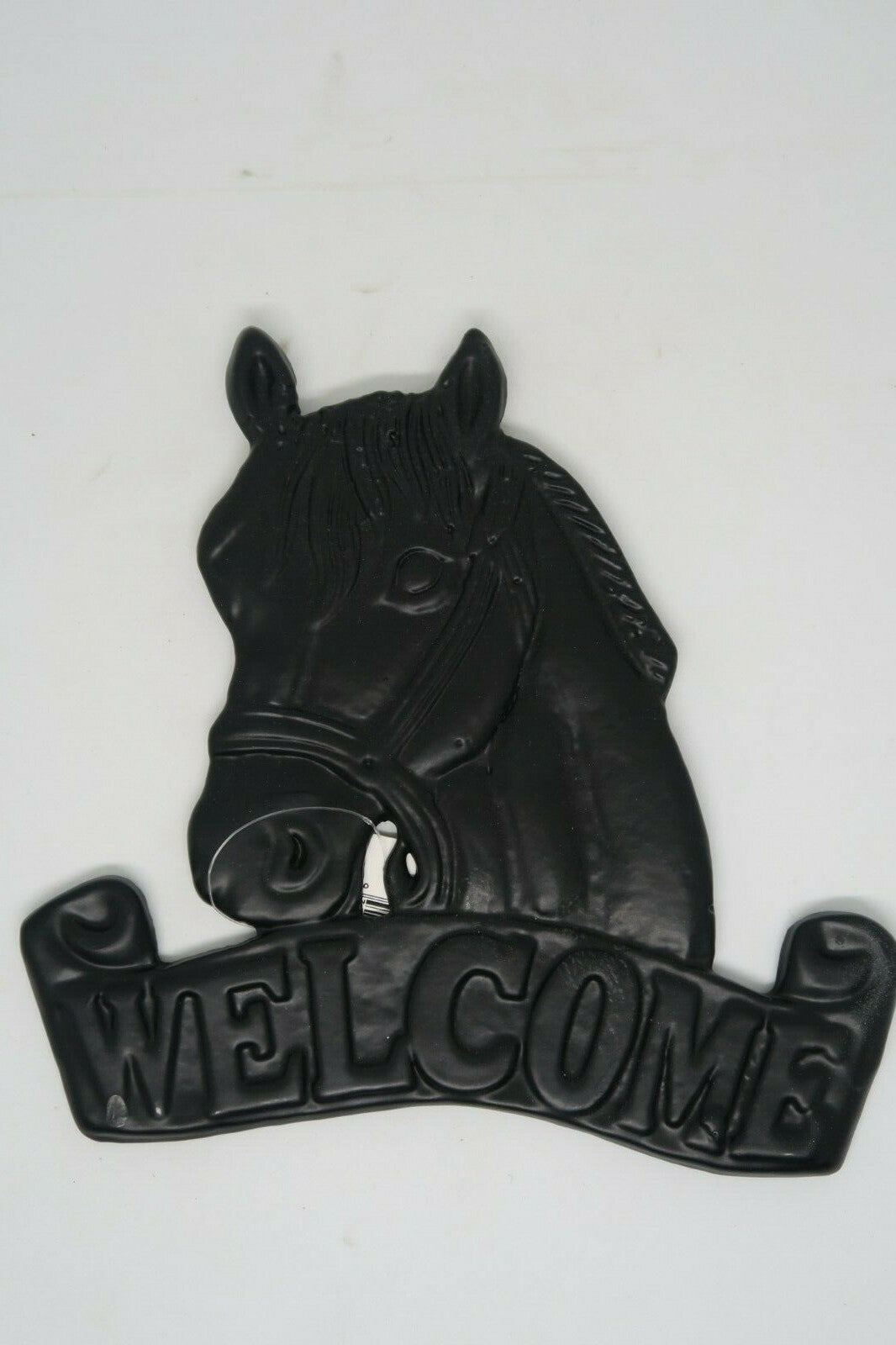 Cast Iron Antique Welcome Horse Hanging Sign Vintage Dark Brown