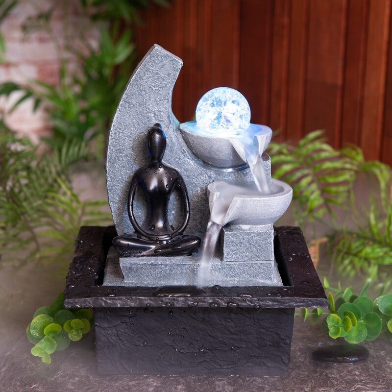 YOGA MEDITATION WATER FEATURE FOUNTAIN INDOOR OUTDOOR BENCH TOP HOME DECOR