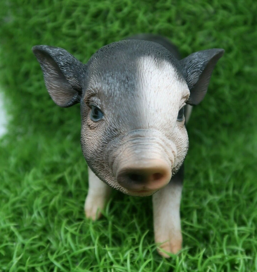 PIG STANDING MINI FARM ANIMAL GARDEN STATUE ORNAMENT FIGURINE BLACK AND WHITE