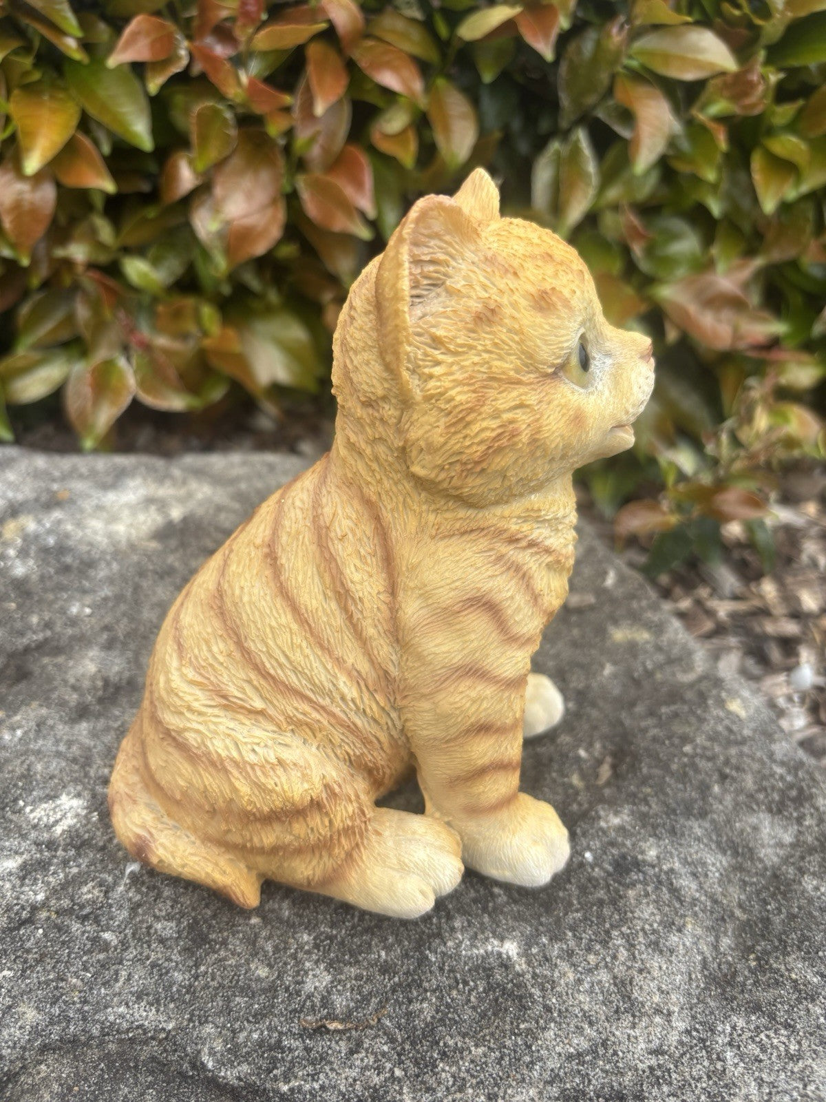 Resin Ginger Tabby Cat Garden Statue | Sitting Cat Ornament