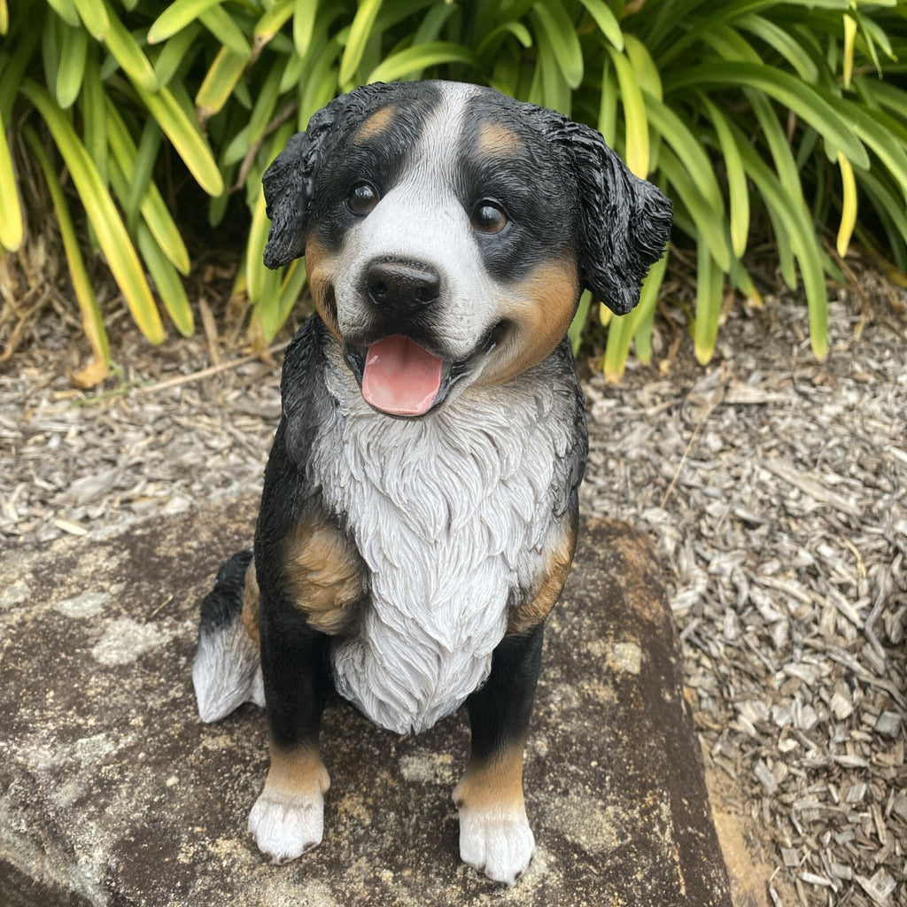 BERNESE MOUNTIAN SITTING DOG PUPPY GARDEN STATUE ORNAMENT MEMORIAL