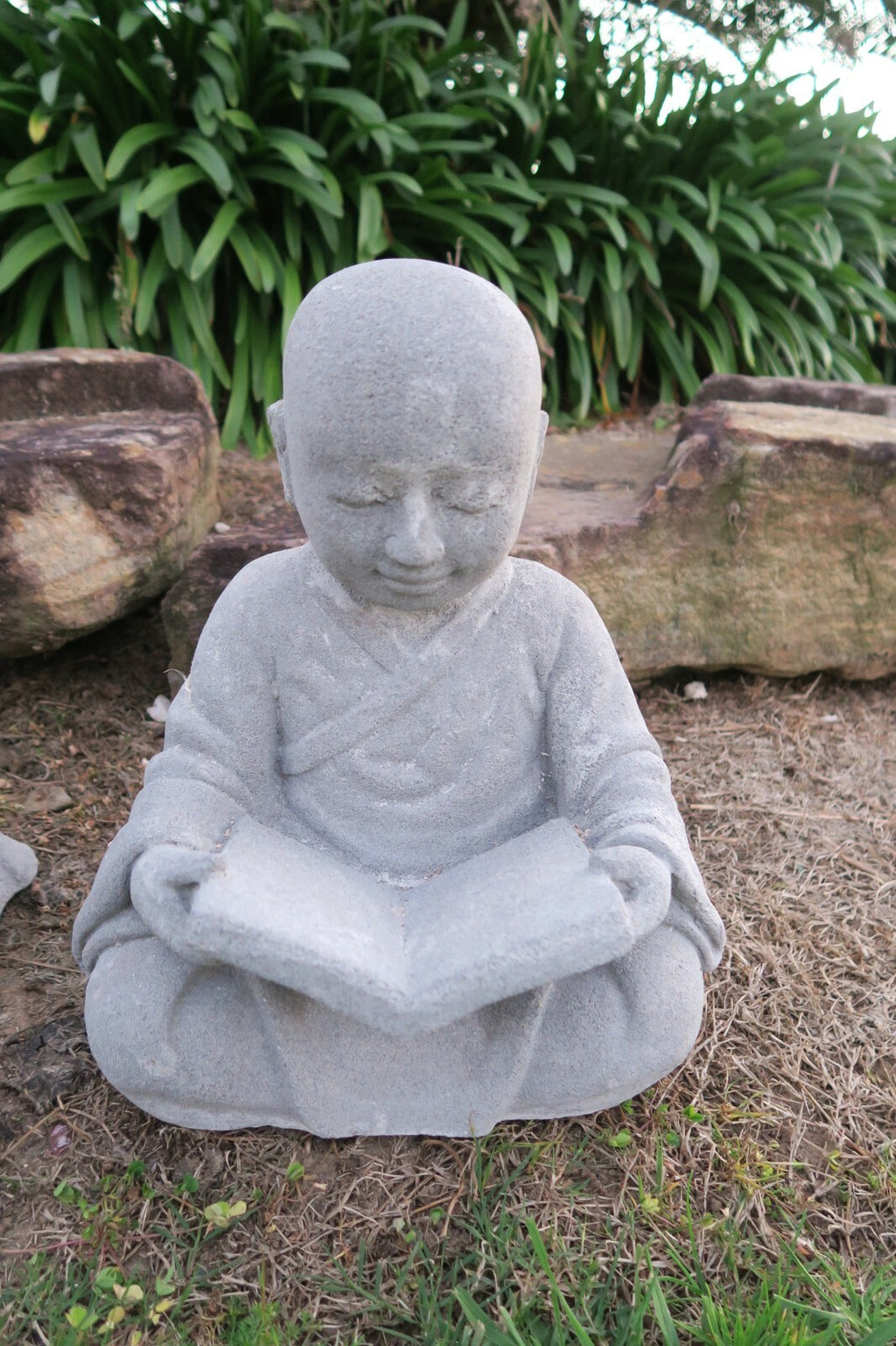Monk Statue Buddha Shaolin Concrete Garden Ornament 42CM High Grey Set of 3