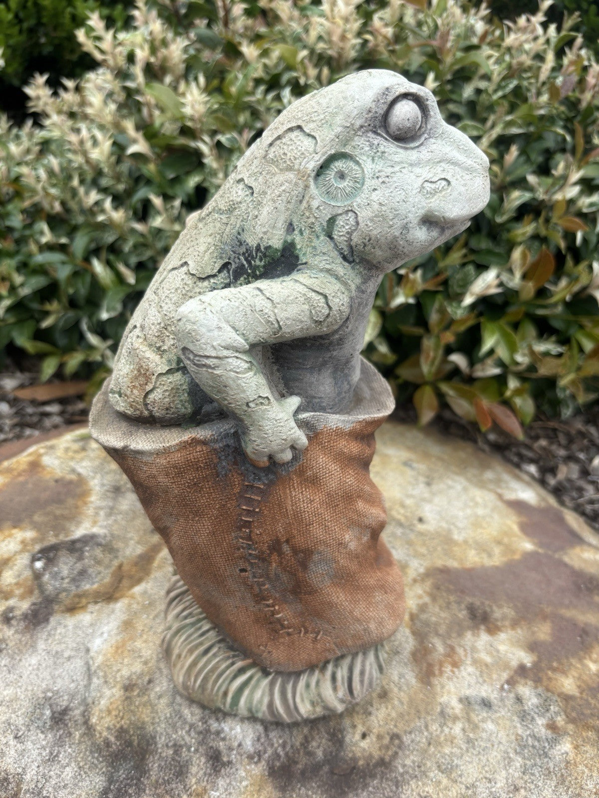 Frog In Potato Sack Animal Concrete Cement Garden Statue Australian Made