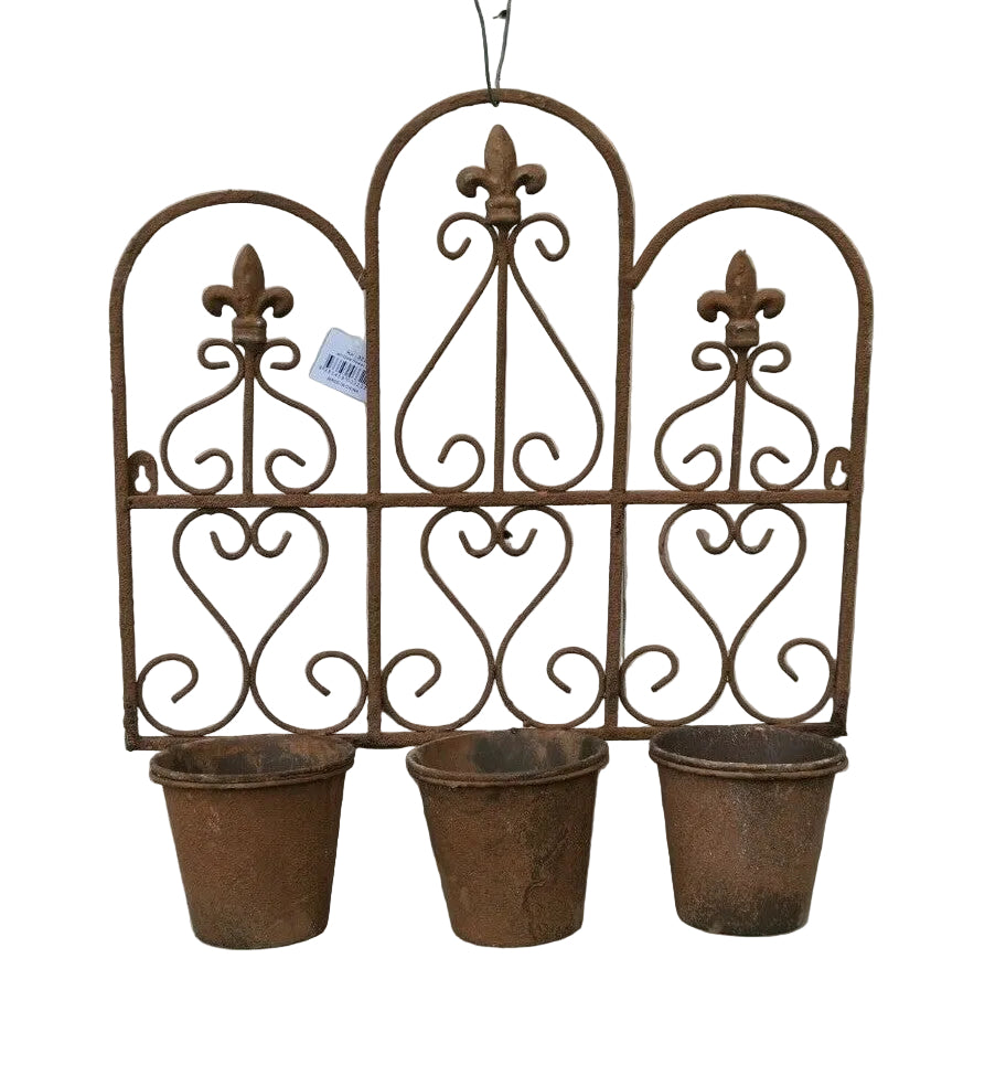 Rustic Brown Iron Window Flower Pot Holder Stand Planter Home Garden Decor
