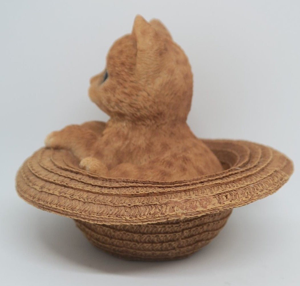 GINGER CAT IN A HAT ANIMAL GARDEN STATUE ORNAMENT FIGURINE SCULPTURE MONEY BOX