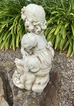 Girl Sitting with A Duck Garden Statue Figurine Ornament Children Antique White
