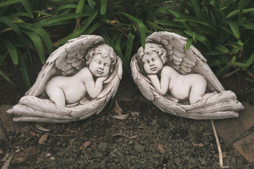2 x 50cm Angel Sleeping On Wings Garden Ornament Statue Home Decor