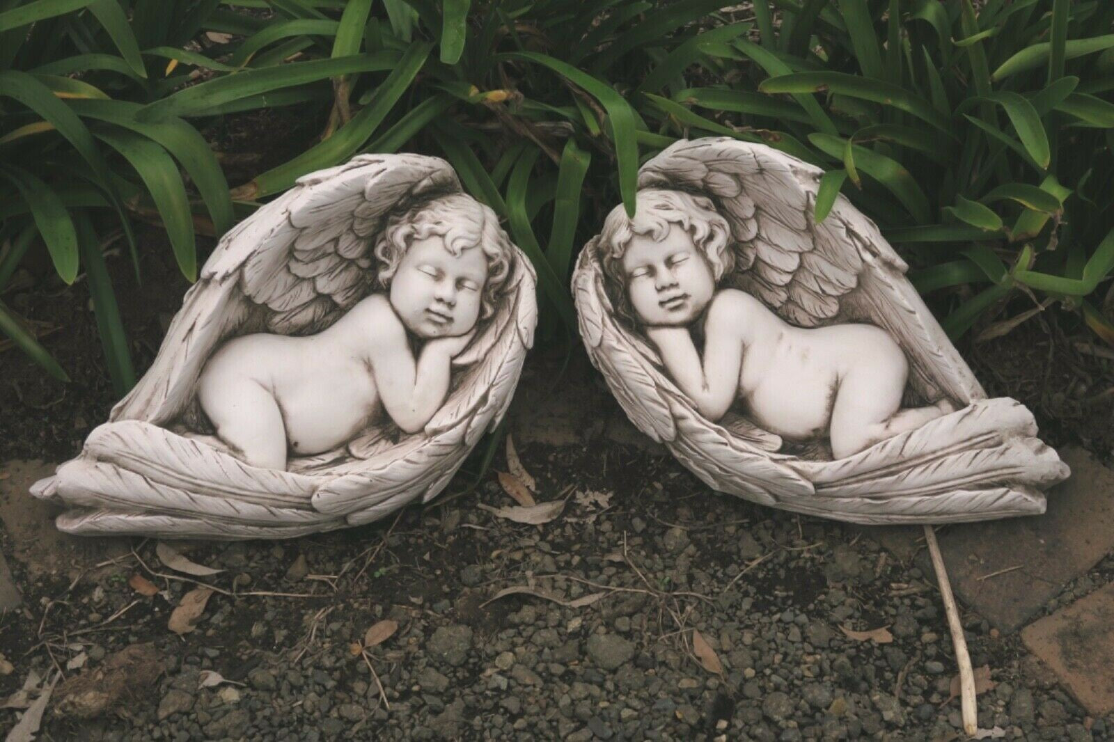 2 x 50cm Angel Sleeping On Wings Garden Ornament Statue Home Decor
