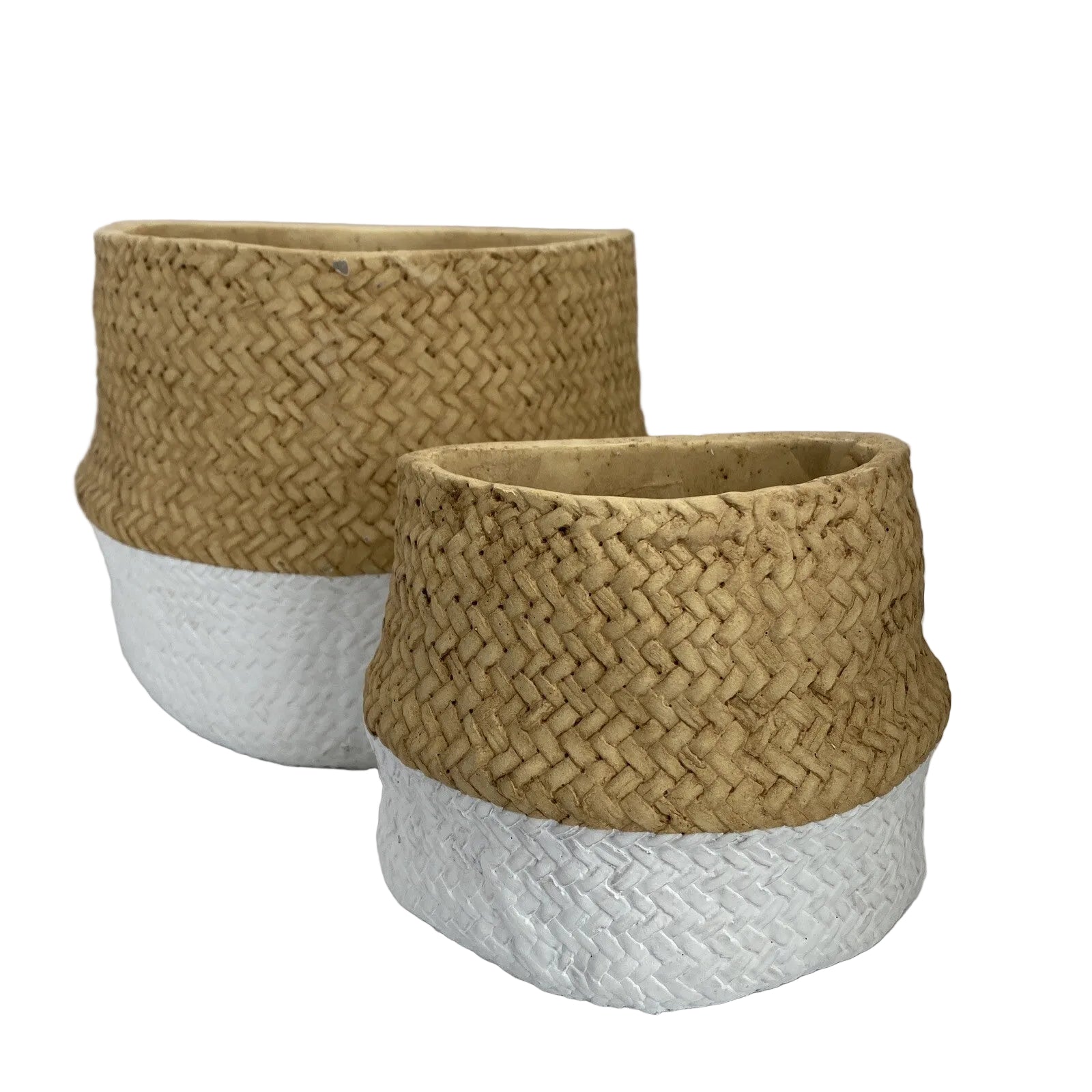 Basket Weave Wall Pots Pot Set of 2 Round Indoor Plant Succulent White Trim