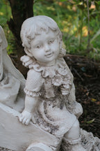 Boy Girl Statue In a Wheelbarrow Garden Figurine Sculpture Ornament Children