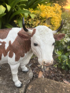 Resin Cow Farm Animal Statue 32cm Brown White Farmhouse Garden Ornament