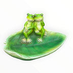 Frog Bird Feeder Fibre Clay Garden Ornament Green Leaf Outdoor Décor