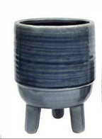 Glazed Ceramic Footed Pots Pot Set of 2 Round Indoor Plant Succulent Smokey Blue