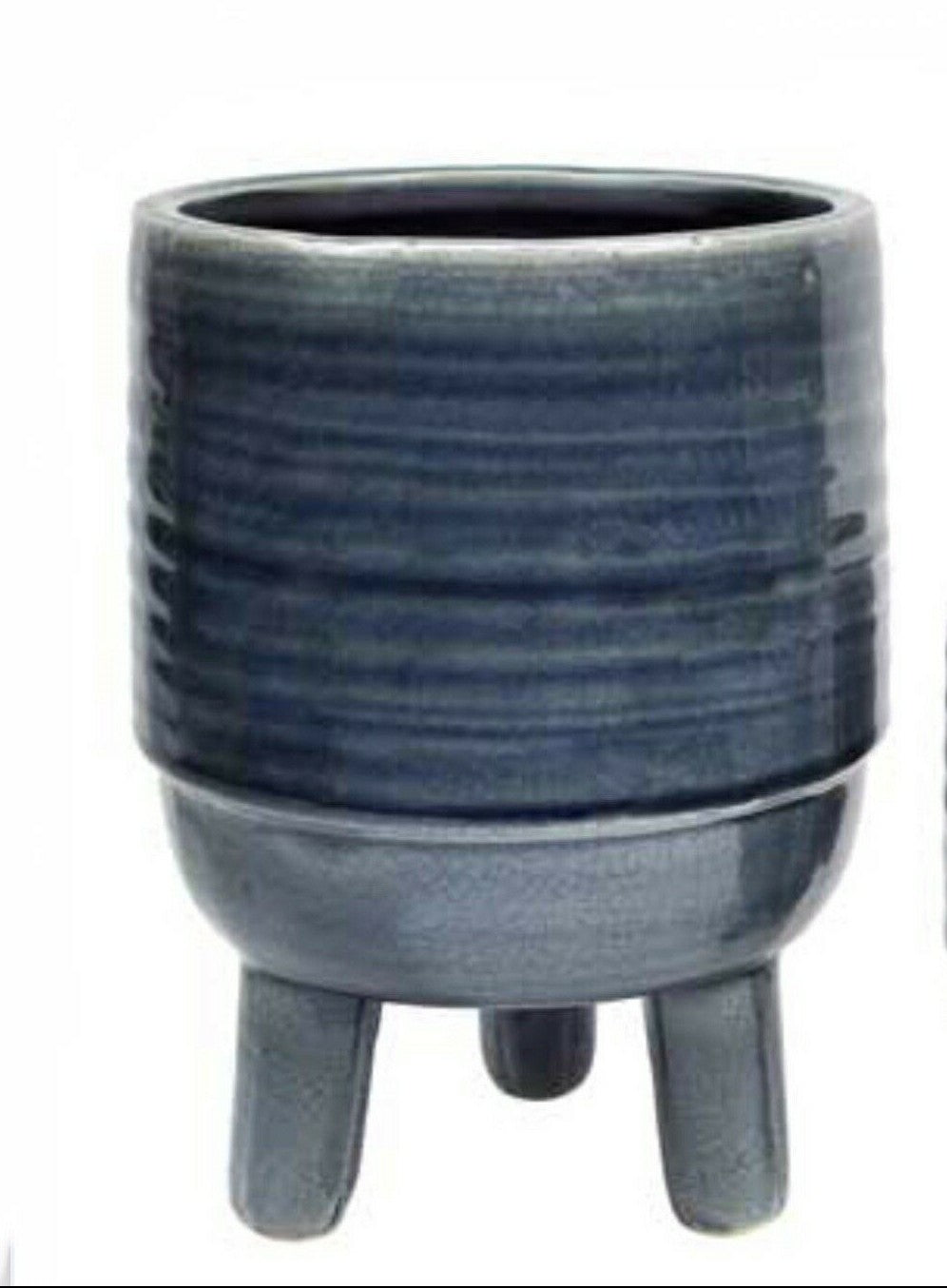 Glazed Ceramic Footed Pots Pot Set of 2 Round Indoor Plant Succulent Smokey Blue