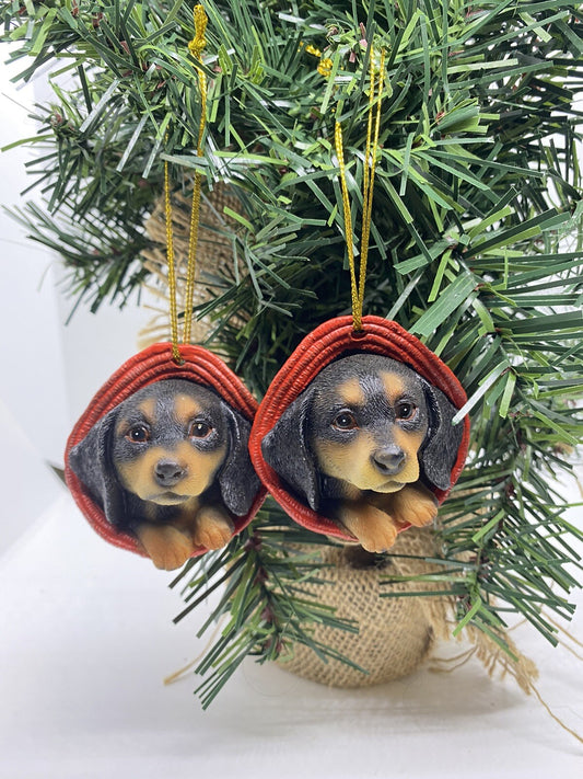 2 x Dachshund Sausage Dog Puppy Christmas Xmas Tree Decoration Statue Black