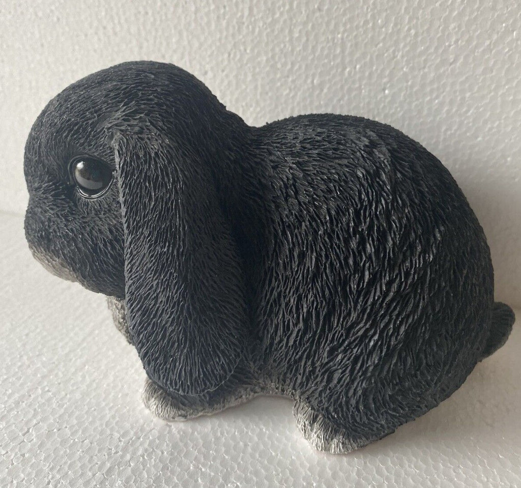 RABBIT BUNNY MINI LOP ANIMAL GARDEN STATUE ORNAMENT FIGURINE BLACK WHITE