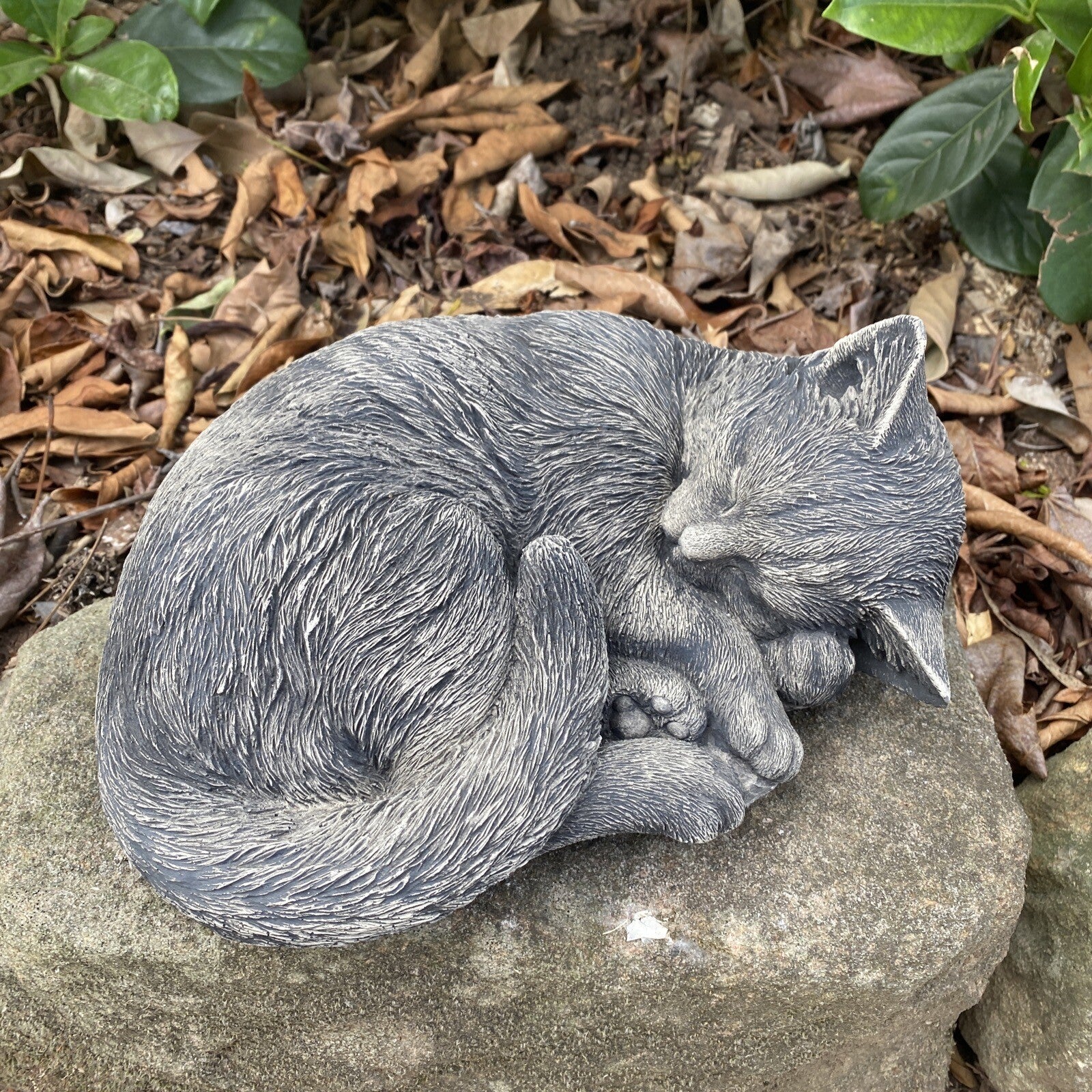 Cat Statue Memorial Sleeping Kitten Grey Animal Concrete Cement Australian Made