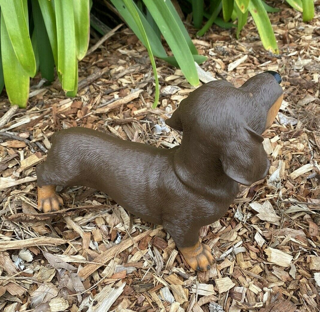 DACHSHUND SAUSAGE DOG MEMORIAL PUPPY ANIMAL GARDEN ORNAMENT BROWN 22cm