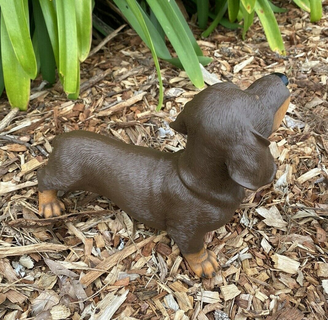 DACHSHUND SAUSAGE DOG MEMORIAL PUPPY ANIMAL GARDEN ORNAMENT BROWN 22cm