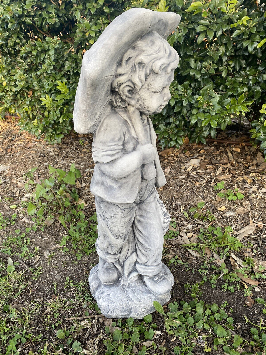 Boy Holding Umbrella Garden Statue - Pickup only