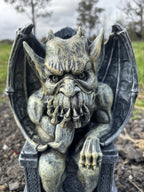 Thinking Gargoyle On Throne Statue Ornament Animal Garden 35cm High