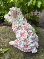 PIG WITH FLOWERS FARM ANIMAL GARDEN STATUE ORNAMENT FIGURINE SCULPTURE