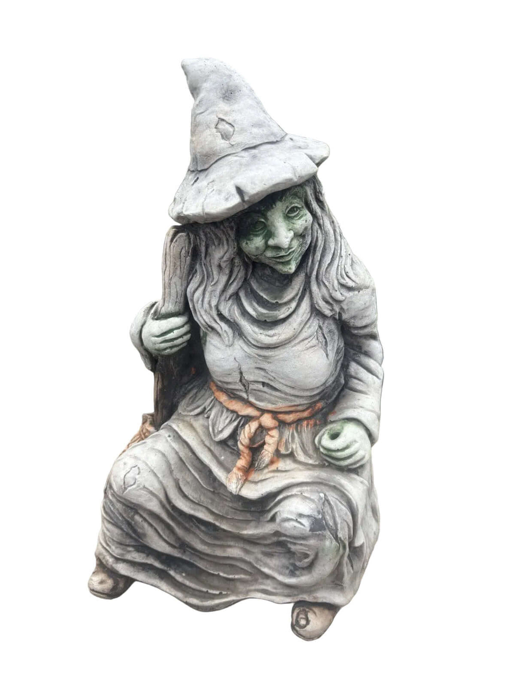 Witch With Broomstick Concrete Cement Garden Statue Ornament Australian Made