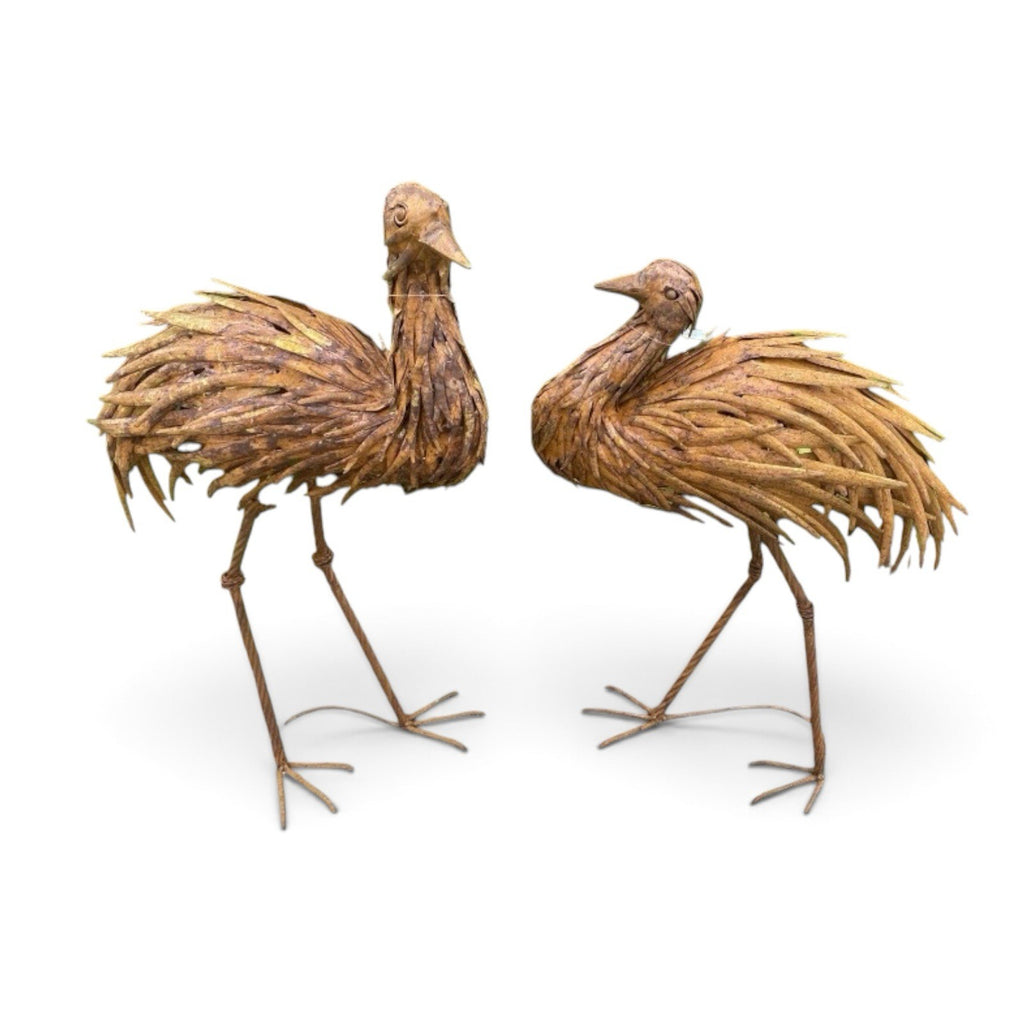 Set of 2 Rustic Metal Emu Garden Statues | Australian Outdoor Garden Ornaments