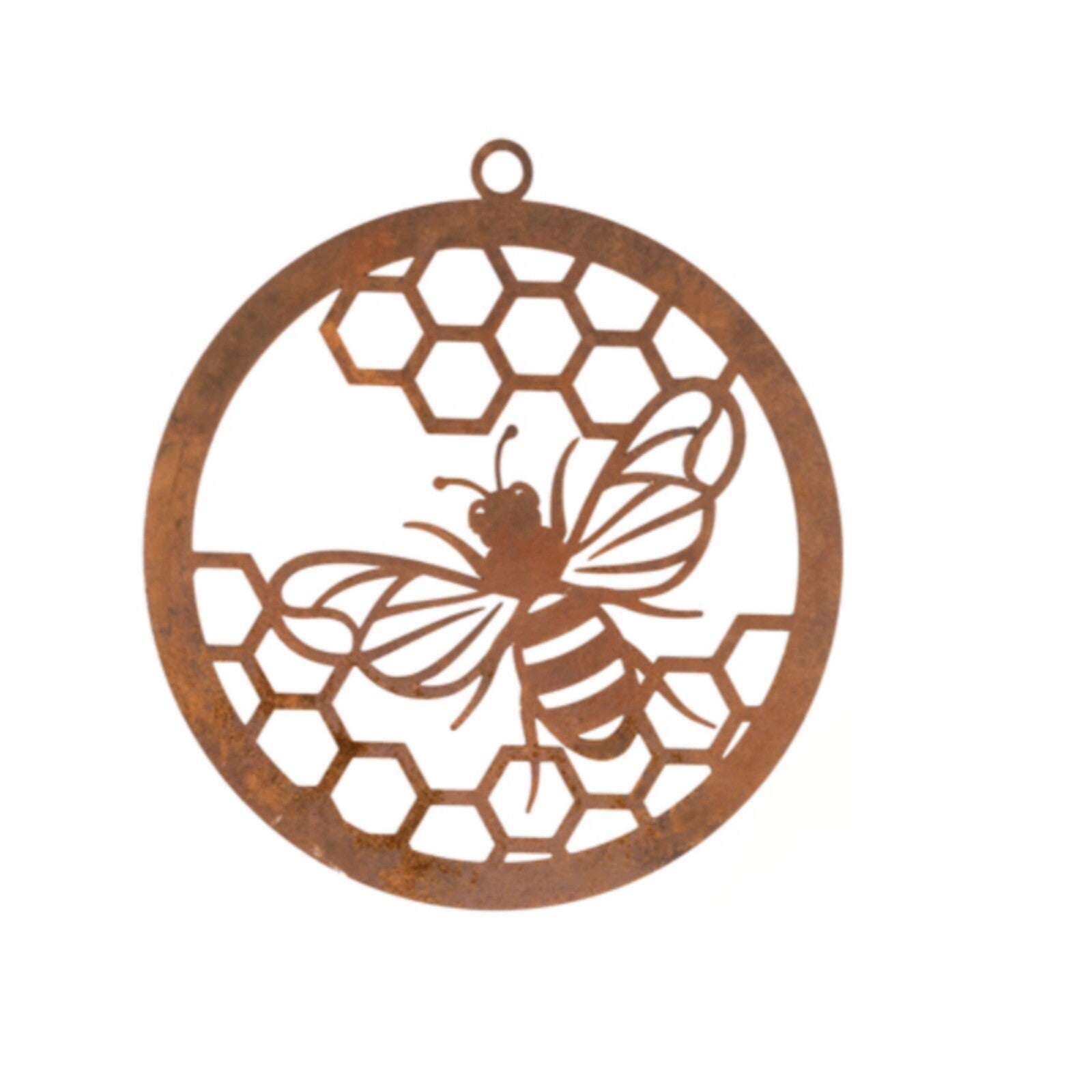 Bee Round Rust Corten Steel Metal Garden Wall Art or Hanging Ring Home 28 cm H