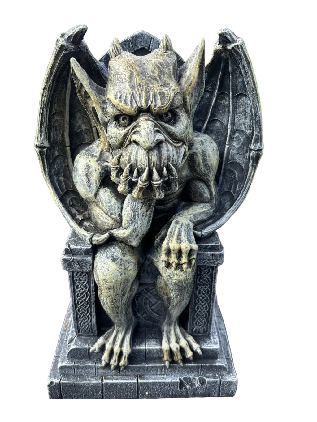 Thinking Gargoyle On Throne Statue Ornament Animal Garden 35cm High