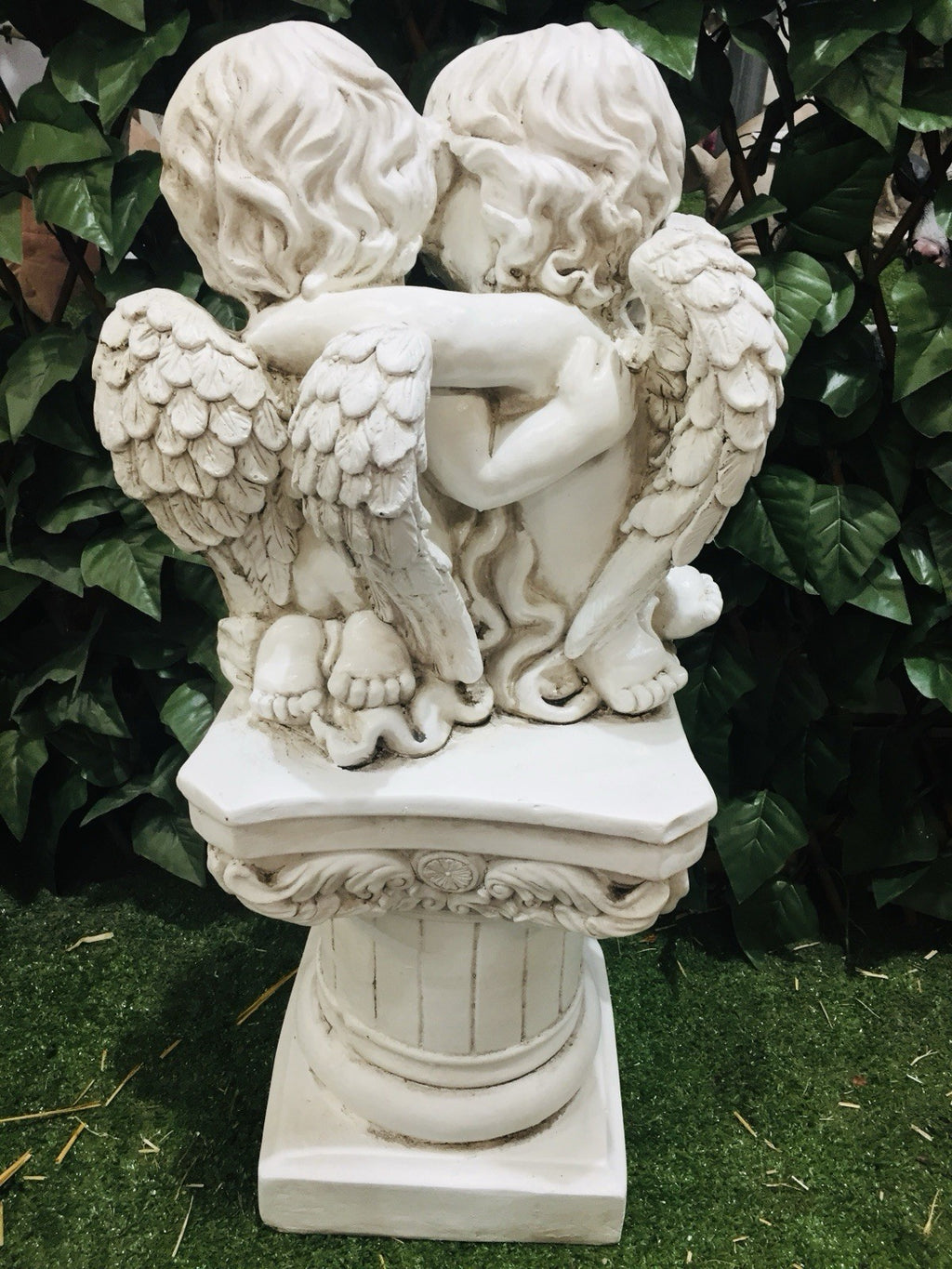Twin Cherubs On A Pedestal Garden Statue Ornament 67 cm high