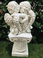 Twin Cherubs On A Pedestal Garden Statue Ornament 67 cm high