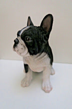 FRENCH BULLDOG BLK-WHI PUPPY DOG ANIMALGARDEN STATUE ORNAMENT FIGURINE SCULPTURE