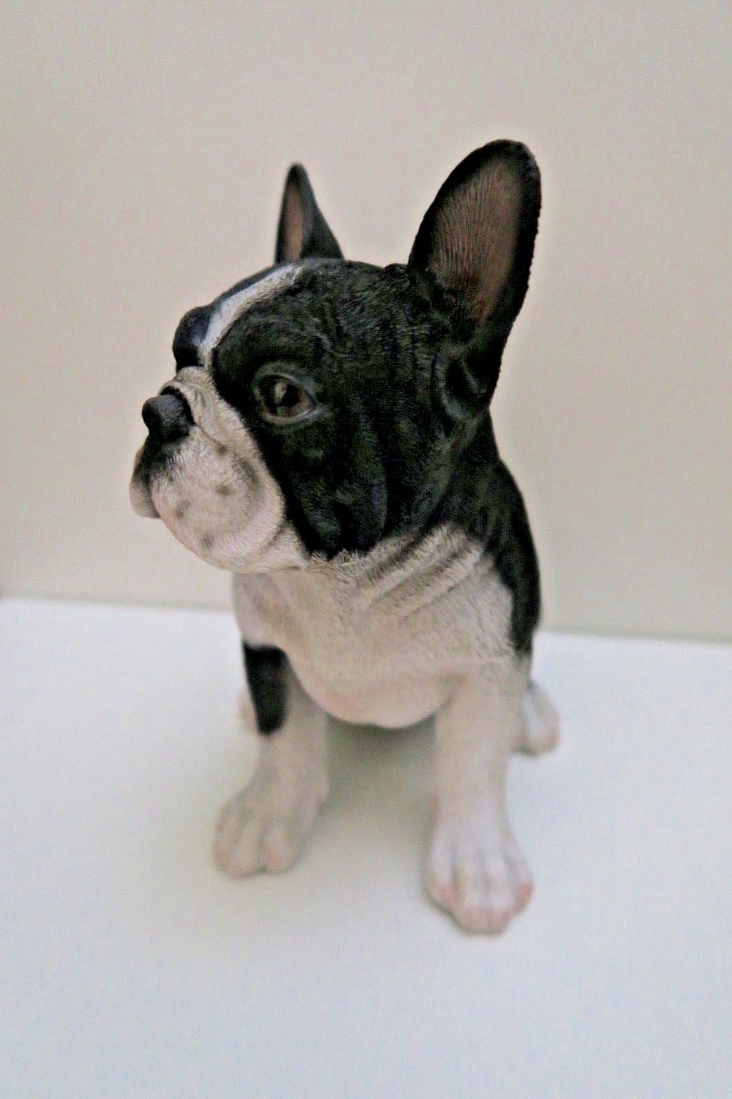FRENCH BULLDOG BLK-WHI PUPPY DOG ANIMALGARDEN STATUE ORNAMENT FIGURINE SCULPTURE