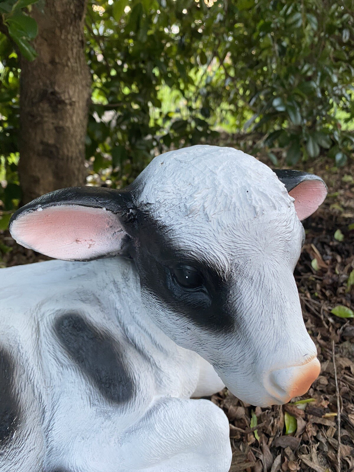 46cm Sitting Cow Ornament Statue Figurine Garden Sculptures Farm Animal Black