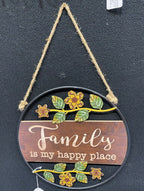 Family Is My Happy Place Wall Sign Hanging Metal 35cm x 35cm Brown