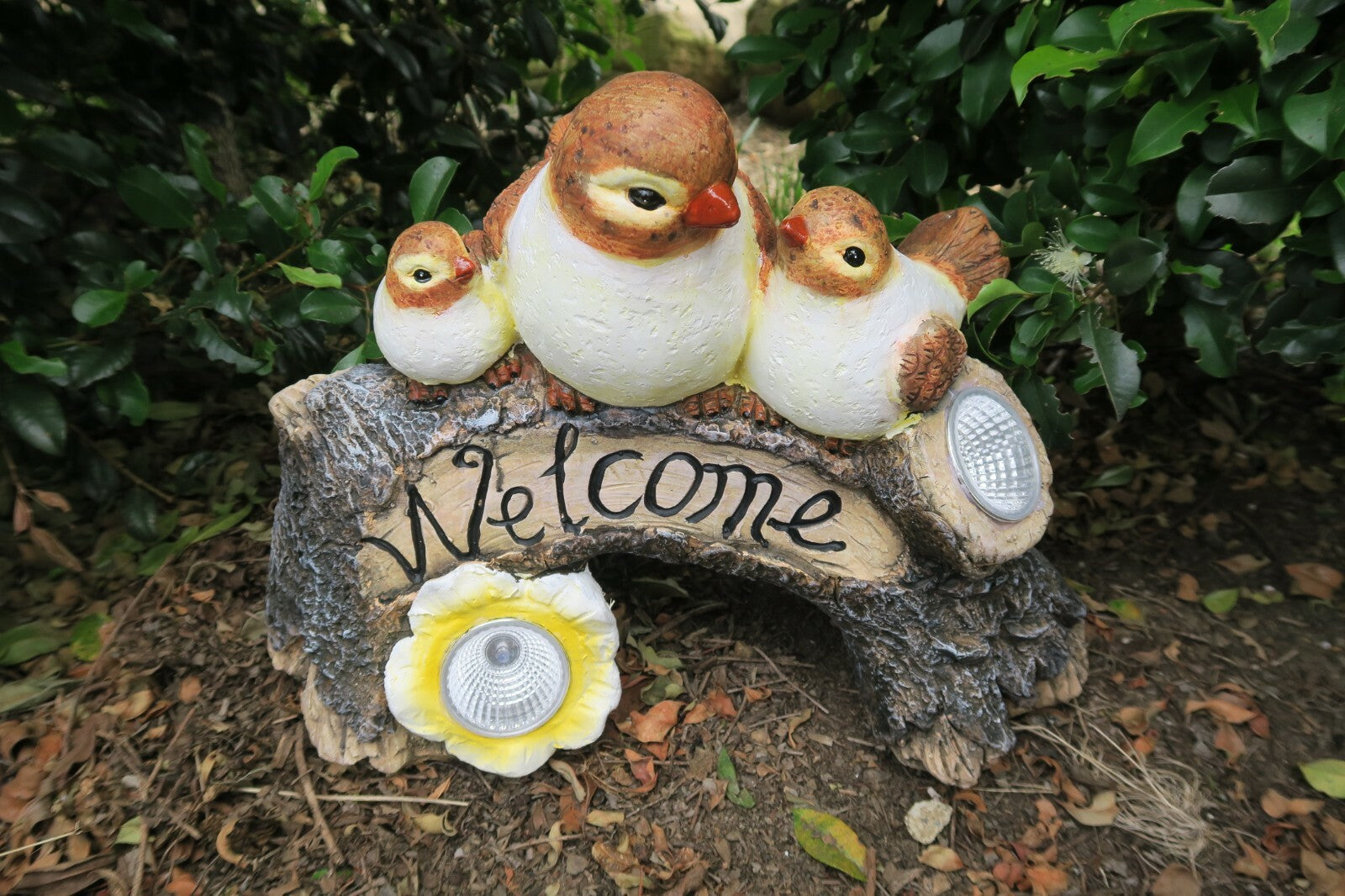 Bird with Welcome Sign Solar Powered Statue Ornament Home Garden Decor