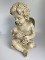 DOG MEMORIAL STATUE DOG PUPPY WITH WINGS PLAQUE  ORNAMENT