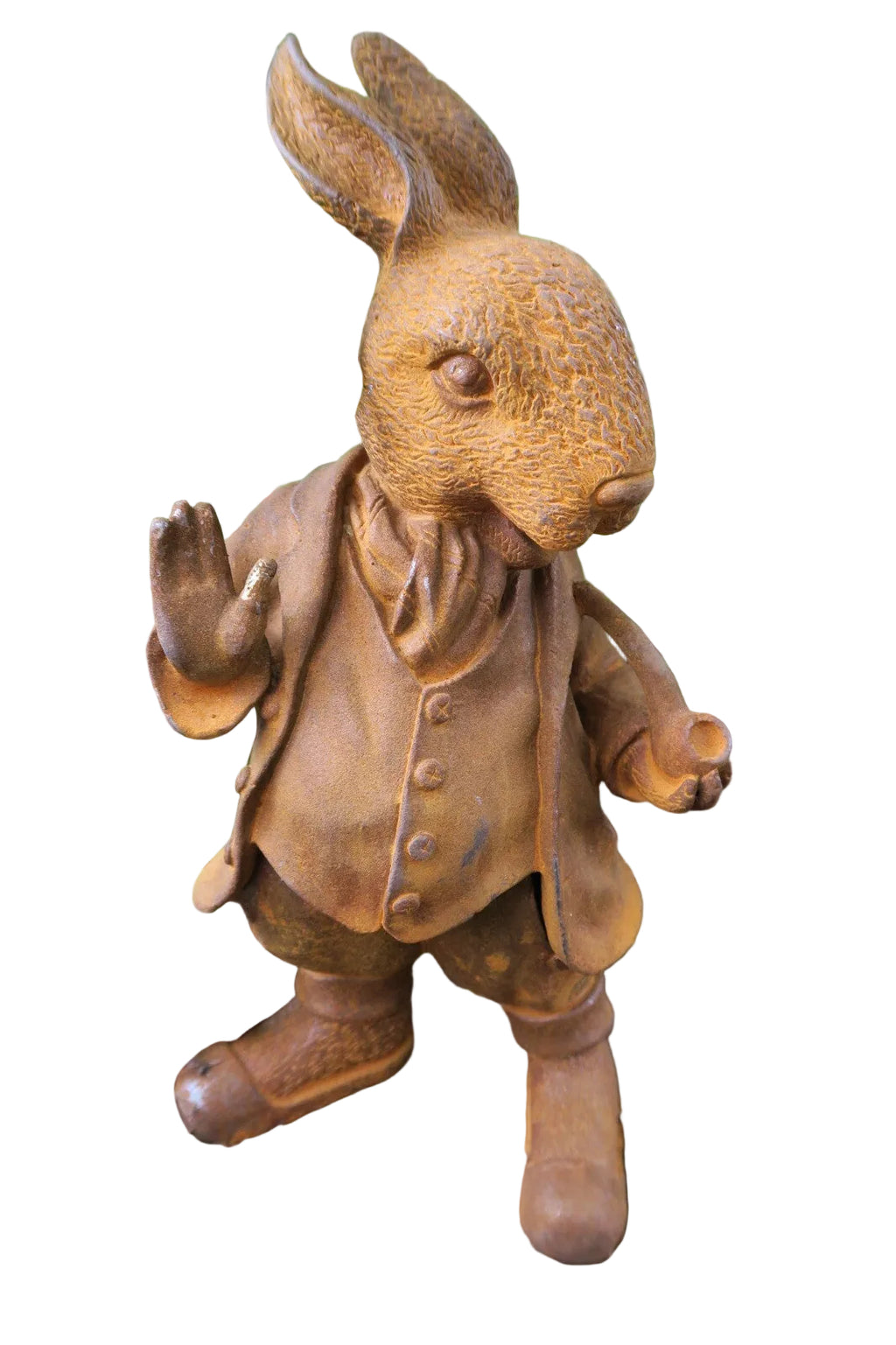 Mad Hatter Rabbit Bunny Statue Rusty Cast Iron Garden Statue Ornament Large 46cm