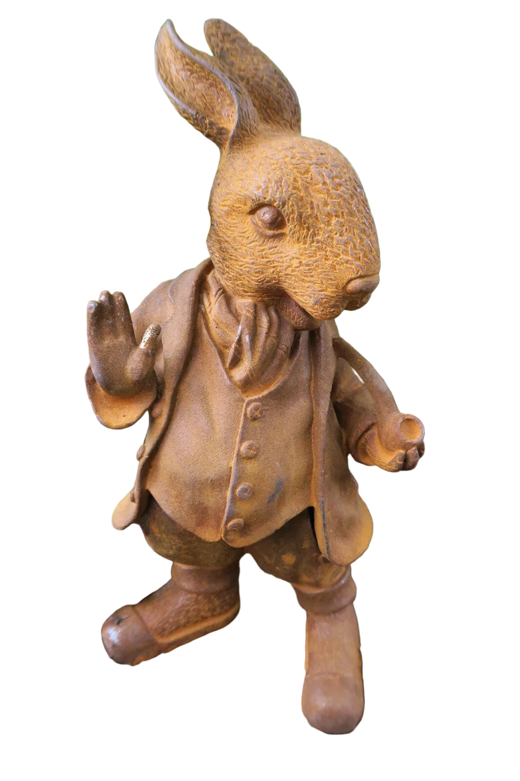 Mad Hatter Rabbit Bunny Statue Rusty Cast Iron Garden Statue Ornament Large 46cm
