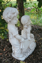 Boy Girl Statue In a Wheelbarrow Garden Figurine Sculpture Ornament Children