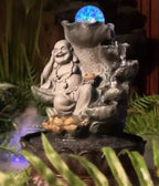 HAPPY BUDDHA  DRIFT WATER FEATURE FOUNTAIN INDOOR OUTDOOR BENCH TOP HOME DECOR
