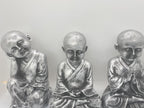 Monk Buddha Statue Sitting Ornaments Figurine Silver 18 cm high Set of 3